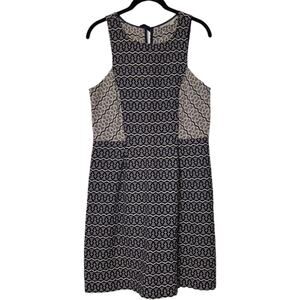 Ann Taylor Loft Shift Dress Woman's 6 Tapestry Geometric Ikat Print Navy Blue